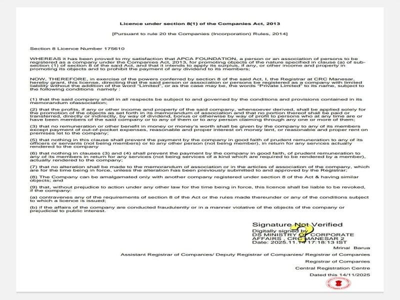 Section 8 NGO Licence